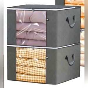2-Pack Large 60L (21.65"x 13.78" x 12.40") Foldable Storage Totes for Blankets